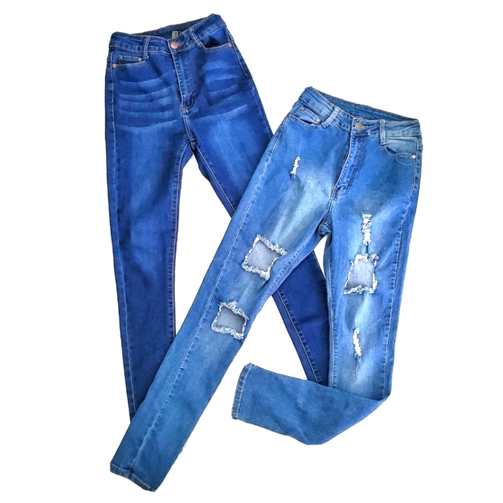 2 Bob Jeans Skinny High Rise Distressed Blue Denim Stretch Size 7/8